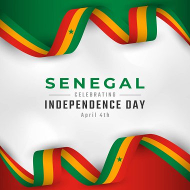 Mutlu Senegal Bağımsızlık Günü 4 Nisan Kutlama Vektör Tasarım İllüstrasyonu. Poster, Bayrak, Reklam, Tebrik Kartı veya Yazdırma Elemanı Şablonu