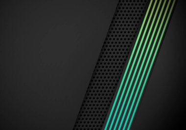 Dark Abstract Background Overlap Layers with Blue and Green Gradient Line Decoration