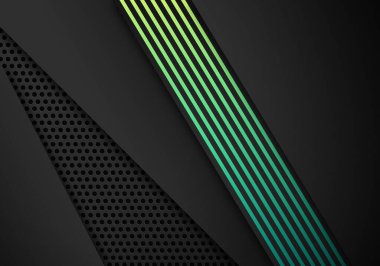 Dark Abstract Background Overlap Layers with Blue and Green Gradient Line Decoration