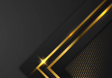 Karanlık Arkaplanda Çizgili Altın Çizgi Lüksü ile Soyut Siyah Geometrik Katmanlar Kopyalama Boşluğu
