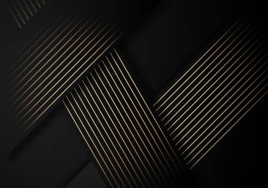 Luxury Stripes Golden Lines Diagonal Overlap on Black Background with Copy Space for Text