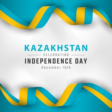 Kazakistan Bağımsızlık Günü 'nüz kutlu olsun. 16 Aralık Kutlama Vektörü Tasarım İllüstrasyonu. Poster, Bayrak, Reklam, Tebrik Kartı veya Yazdırma Elemanı Şablonu