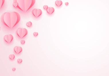 Pembe Arkaplanda Uçan Kalp Şeklinde Pembe Kağıt Elementleriyle Sevgililer Günü tebrik kartı. Mutlu Kadınlar İçin Aşkın Vektör Sembolleri, Anneler Günü, Sevgililer Günü, Doğum Günü Romantik Sancak Tasarımı