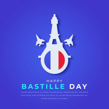 Mutlu Bastille Günü Kağıt kesim stili Vektör Tasarım Arkaplan, Poster, Bayrak, Reklam, Tebrik Kartı