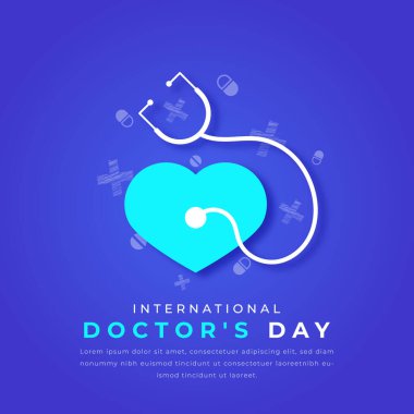 International Doctor 's Day Kağıt kesim stili Vektör Tasarım Arkaplan, Poster, Banner, Reklam, Tebrik Kartı