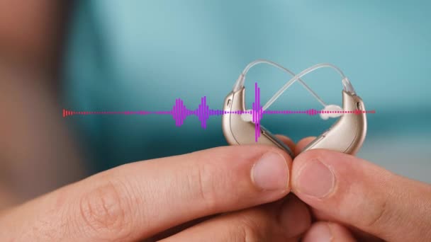 Ses Simülasyon Çubuğuyla Mavi Arkaplan Üzerinde Kalp Şekli Oluşturan Işitme — Stok video