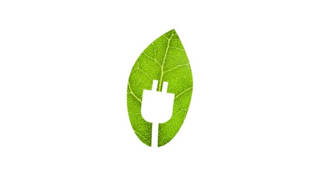 Animation Des Grünen Energie Logos Wellenförmiges Grünes Blatt Mit Stecker — Stockvideo