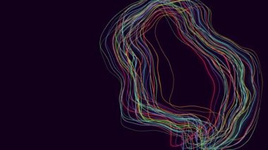 Koyu arkaplan üzerindeki renkli çizgiler, neon ışıklardaki elektrik dalgaları siyah arkaplan üzerindeki hareket canlandırması Boşluğu kopyala