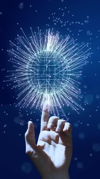 Hologram Wereldbol Vinger Blauwe Achtergrond Technologieën Data Wereldwijd Concept Globe — Stockvideo