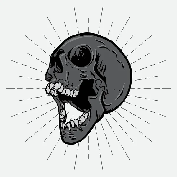 Cráneo Ilustración Vector Diseño Sunburst Fondo — Vector de stock