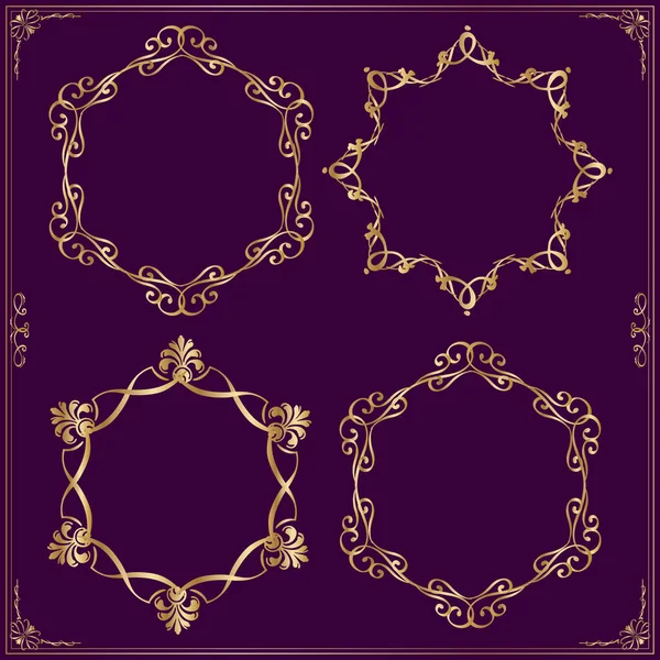 Золоті Старовинні Рамки Набір Безкоштовний Вектор Темному Тлі Вінтажні Рамки — стоковий вектор