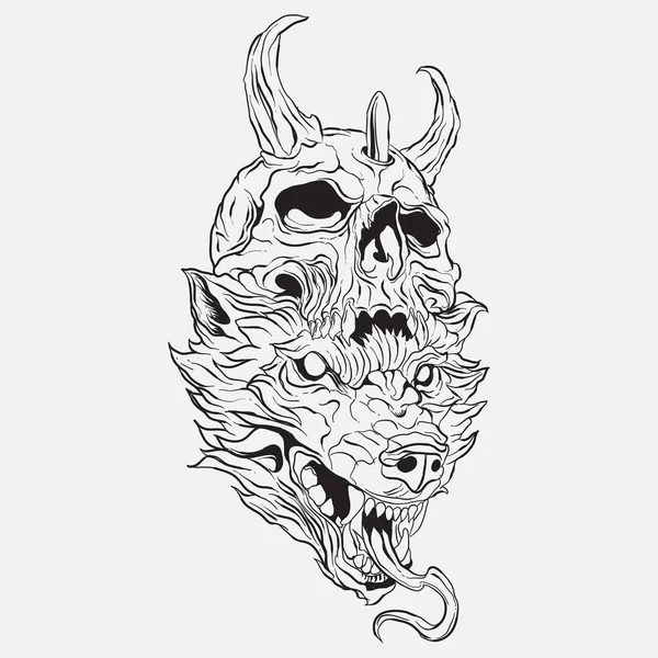 Lobo Cráneo Vector Ilustración Dibujado Mano Cráneo Lobo — Vector de stock