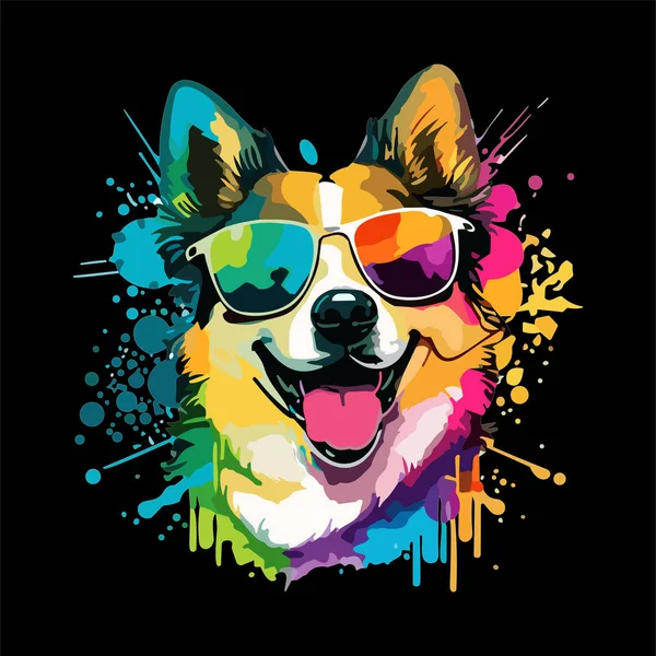 Colorful Corgi Dog Different Colors Isolated Pop Art Style Cute — Stock Vector