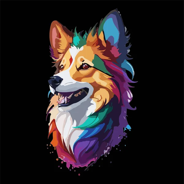 Kleurrijke Corgi Hond Van Verschillende Kleuren Geïsoleerd Pop Art Stijl — Stockvector