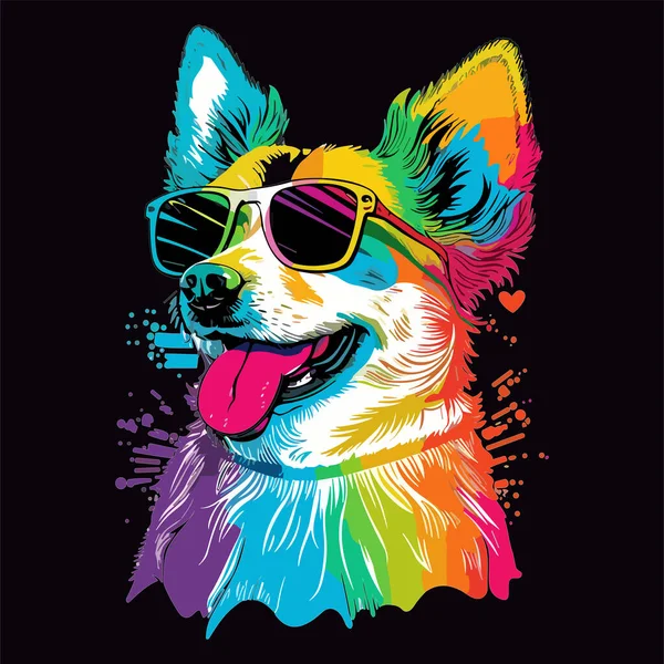 Kleurrijke Corgi Hond Van Verschillende Kleuren Geïsoleerd Pop Art Stijl — Stockvector