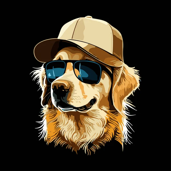 Golden Retriever Head Wearing Sunglasses Isolated Cute Colorful Dog Illustration — Stock Vector