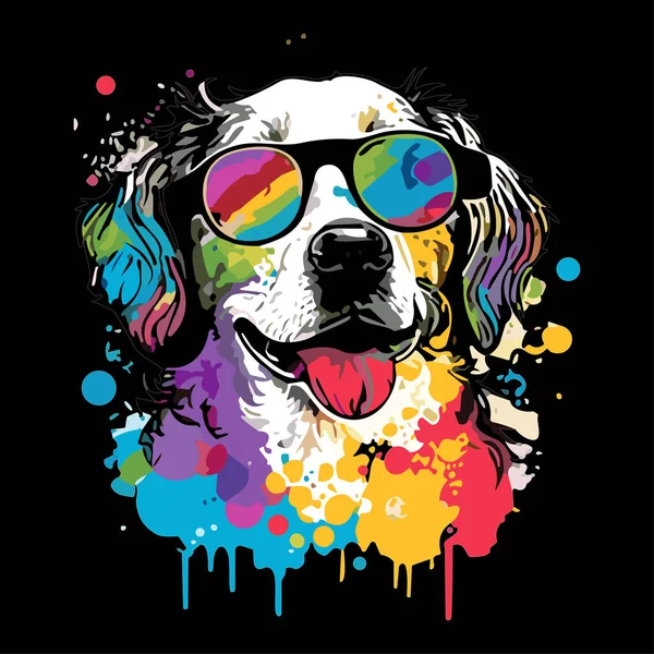 Golden Retriever Head Wearing Sunglasses Different Colors Isolated Pop Art — Stock Vector