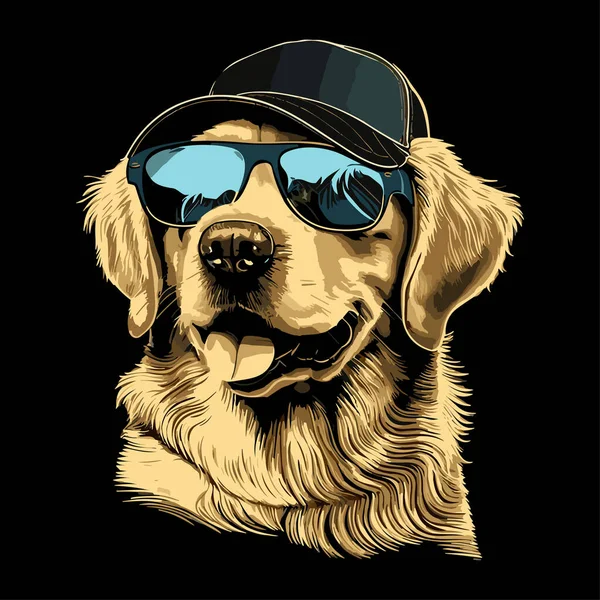 単離されたサングラスを身に着けているゴールデンレトリーバーヘッド かわいいカラフルな犬のイラストは Tシャツのデザイン 国際的な犬の日に最適です — ストックベクタ