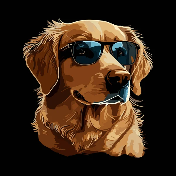 Kepala Golden Retriever Mengenakan Kacamata Hitam Terisolasi Gambar Anjing Lucu - Stok Vektor