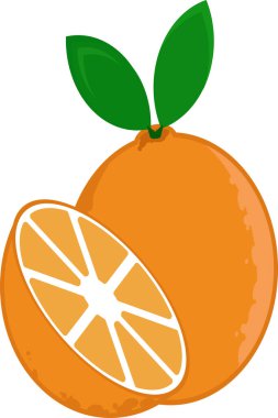 portakal meyveleri taze ve sulu vektör illüstrasyonları beyaz arka planda izole, meyve dükkânı için uygun