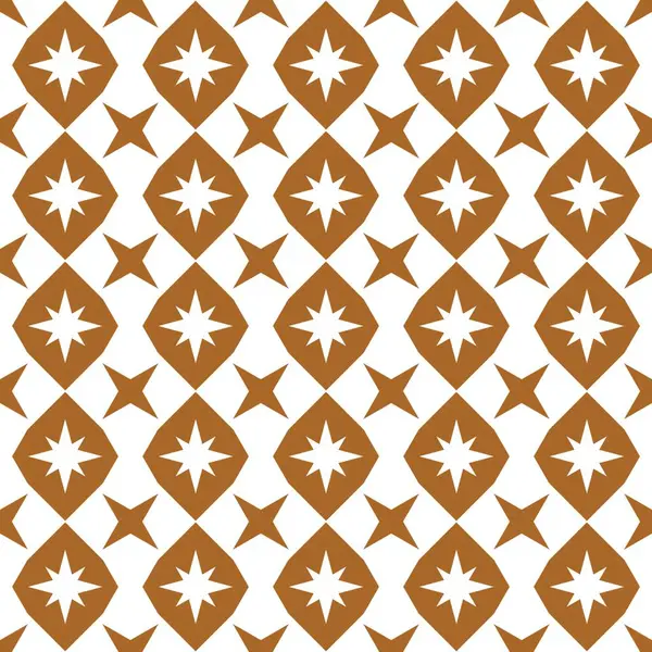 Kahverengi renkli, beyaz arkaplanda altın yıldızlı kusursuz geometrik desen.