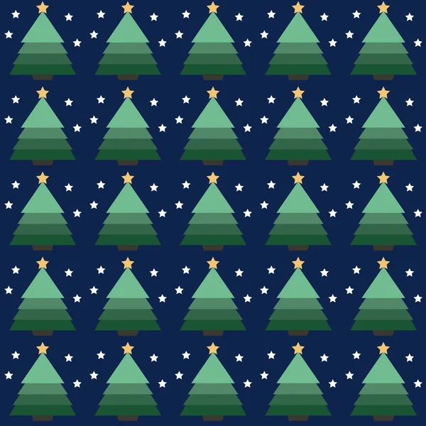 Christmas Tree Stars Seamless Pattern Dark Blue Background Vector Illustration — Stock Photo, Image