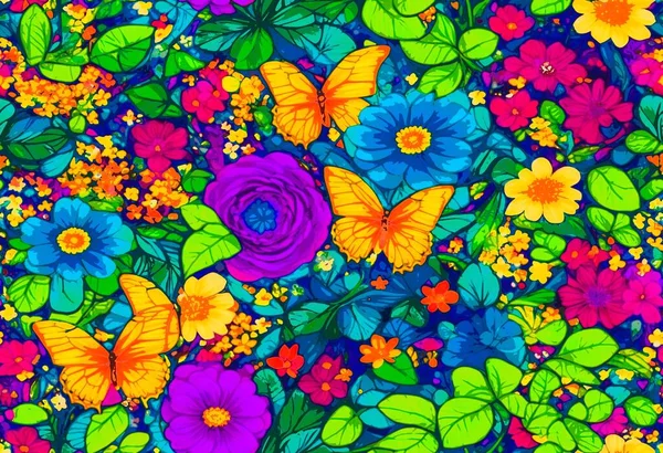 抽象カラフルな花のシームレスなパターン万華鏡ファッション デザイン — ストック写真
