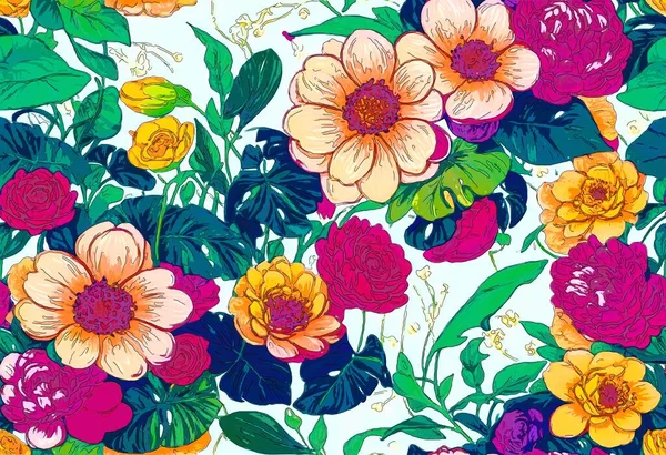 Streszczenie Kolorowe Kwiatowy Bezszwowy Wzór Kalejdoskop Mody Projekt — Zdjęcie stockowe