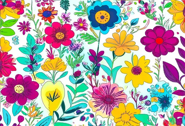 Kolorowy Sad Kwiatowy Ręcznie Rysowany Abstrakcyjny Obraz Cyfrowy — Zdjęcie stockowe