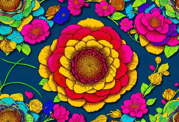 Красочный Цветочный Сад Ручная Абстрактная Цифровая Живопись — стоковое фото