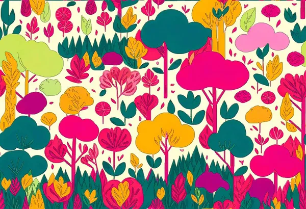 Kolorowy Las Ręcznie Rysowany Abstrakcyjny Obraz Cyfrowy — Zdjęcie stockowe