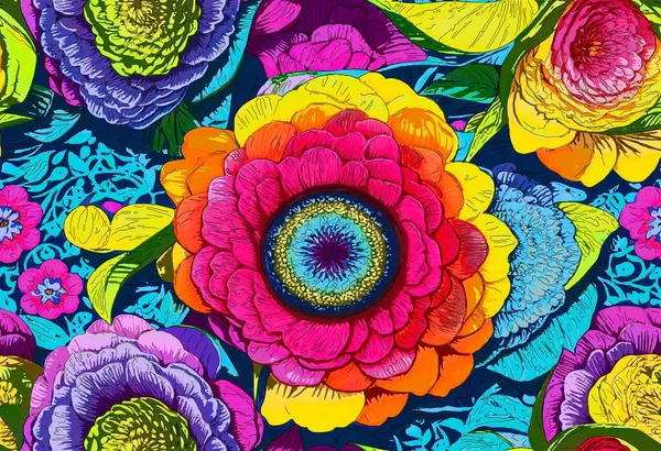 Huerto Floral Colorido Pintura Digital Abstracta Dibujada Mano —  Fotos de Stock