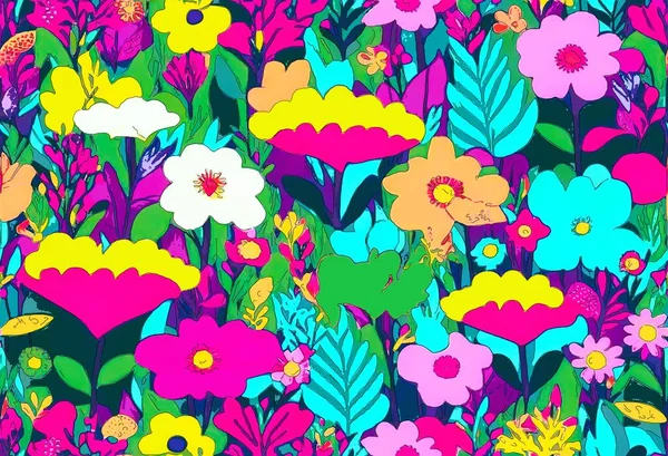 Красочный Цветочный Сад Ручная Абстрактная Цифровая Живопись — стоковое фото