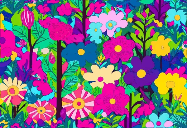 Kolorowy Las Ręcznie Rysowany Abstrakcyjny Obraz Cyfrowy — Zdjęcie stockowe
