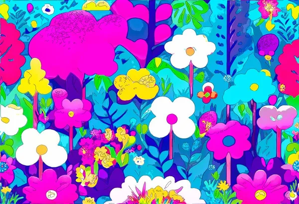 Colorful Floral Orchard 손으로 추상화 디지털 — 스톡 사진