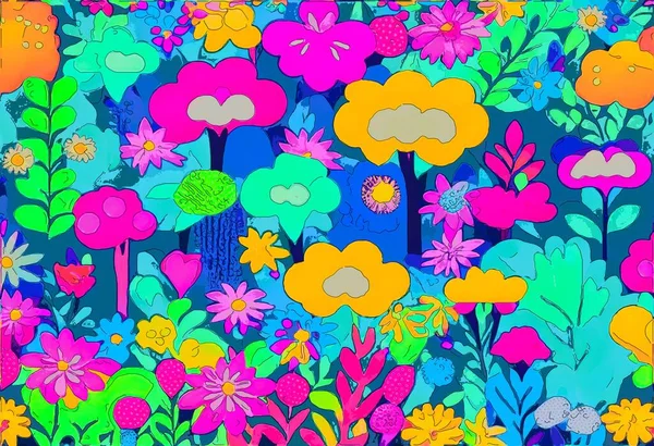 Huerto Floral Colorido Pintura Digital Abstracta Dibujada Mano — Foto de Stock