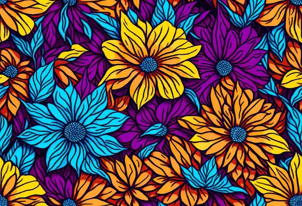 Kolorowe Kwiaty Ręcznie Rysowane Abstrakcyjne Malarstwo Cyfrowe — Zdjęcie stockowe