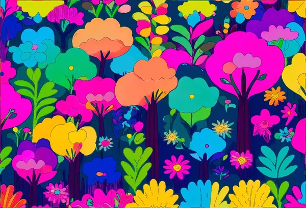 Bosque Colorido Pintura Digital Abstracta Dibujada Mano — Foto de Stock