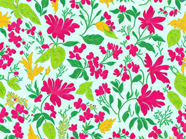 Bezbarwny Wzór Kwiatami Liśćmi Ręcznie Rysowane Ilustracje — Zdjęcie stockowe