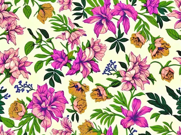 Buntes Nahtloses Muster Mit Blüten Und Blättern Handgezeichnete Illustration — Stockfoto