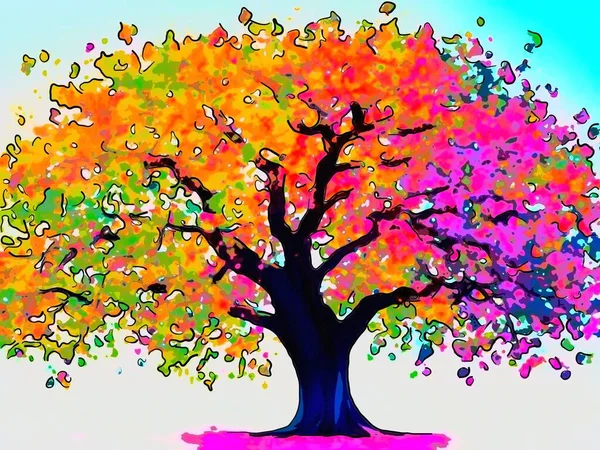Ζωντανό Αφηρημένη Ψηφιακή Τέχνη Που Απεικονίζει Ένα Πολύχρωμο Πολύχρωμο Δέντρο — Φωτογραφία Αρχείου