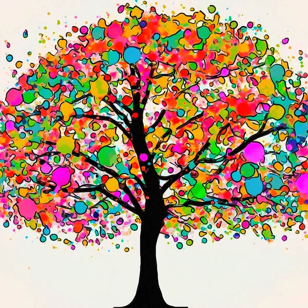 Pulzující Abstraktní Digitální Umění Zobrazující Pestrobarevný Pestrobarevný Strom Dokonalé Pozadí — Stock fotografie