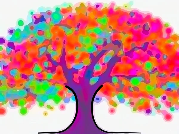 Renkli Çok Renkli Bir Ağacı Tasvir Eden Canlı Soyut Dijital — Stok fotoğraf