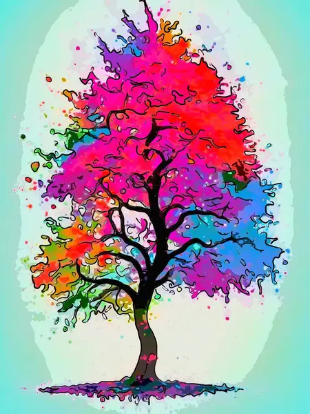 Arte Digital Abstracto Vibrante Que Representa Árbol Multicolor Colorido Fondos —  Fotos de Stock