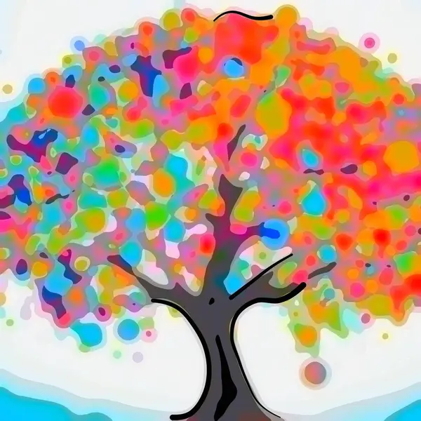 Renkli Çok Renkli Bir Ağacı Tasvir Eden Canlı Soyut Dijital — Stok fotoğraf