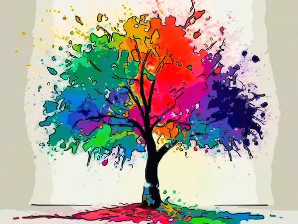 生动的抽象数字艺术 描绘了五彩斑斓的多彩树 完美的背景 — 图库照片