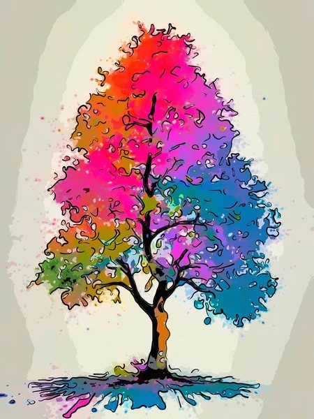 Arte Digitale Astratta Vibrante Raffigurante Albero Multicolore Colorato Sfondi Perfetti — Foto Stock