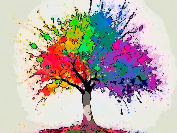 Arte Digital Abstracto Vibrante Que Representa Árbol Multicolor Colorido Fondos — Foto de Stock