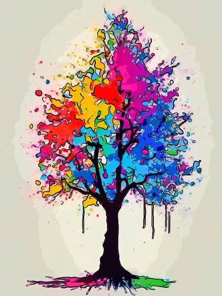 Vibrant abstract digital art depicting a colorful multi-colored tree; perfect backgrounds.