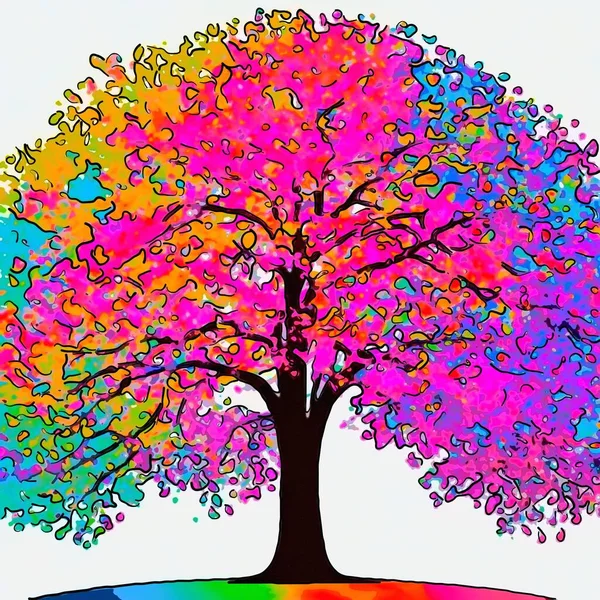 カラフルな多色の木を描いた鮮やかな抽象デジタルアート 完璧な背景 — ストック写真